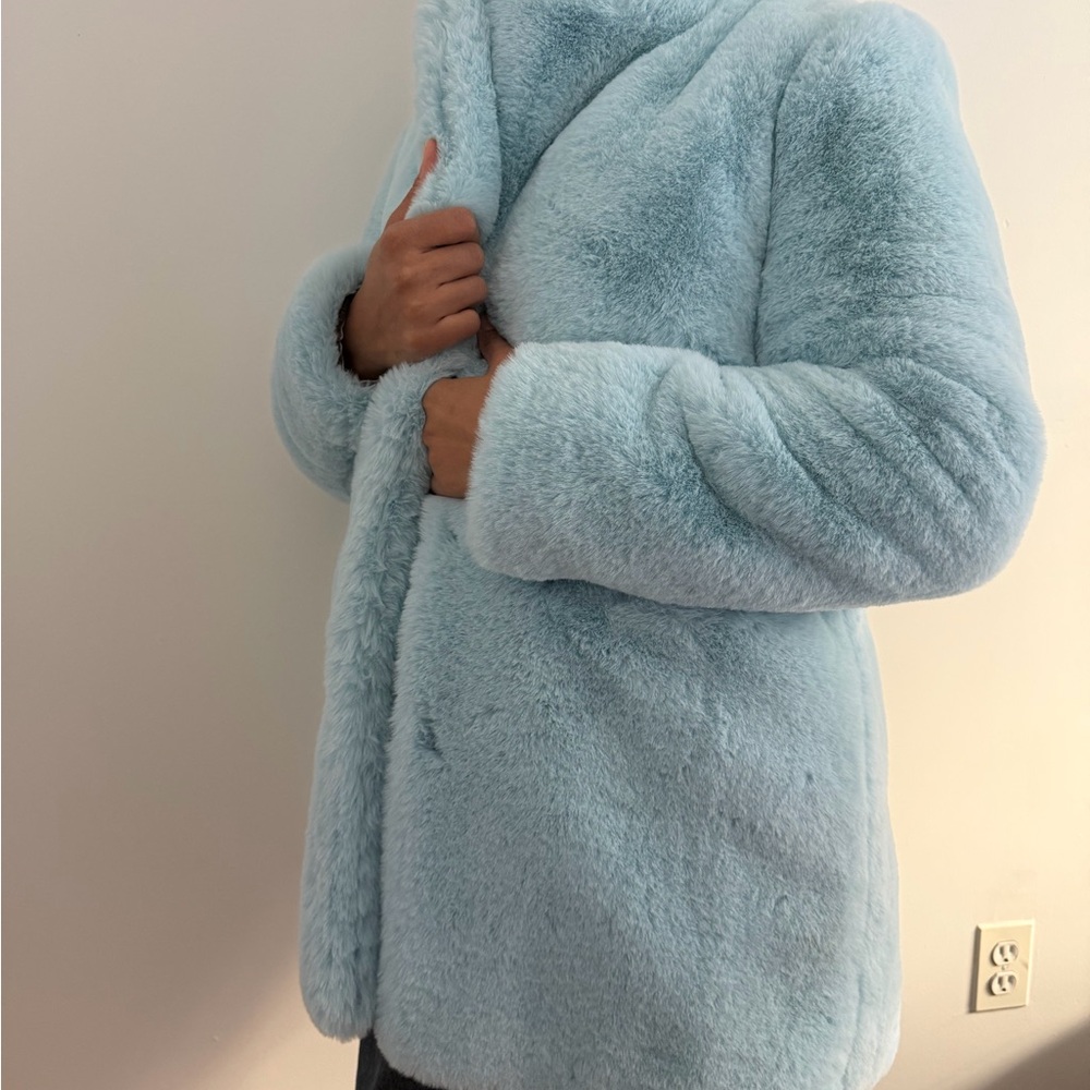 Apparis Sky Blue Faux Fur Coat